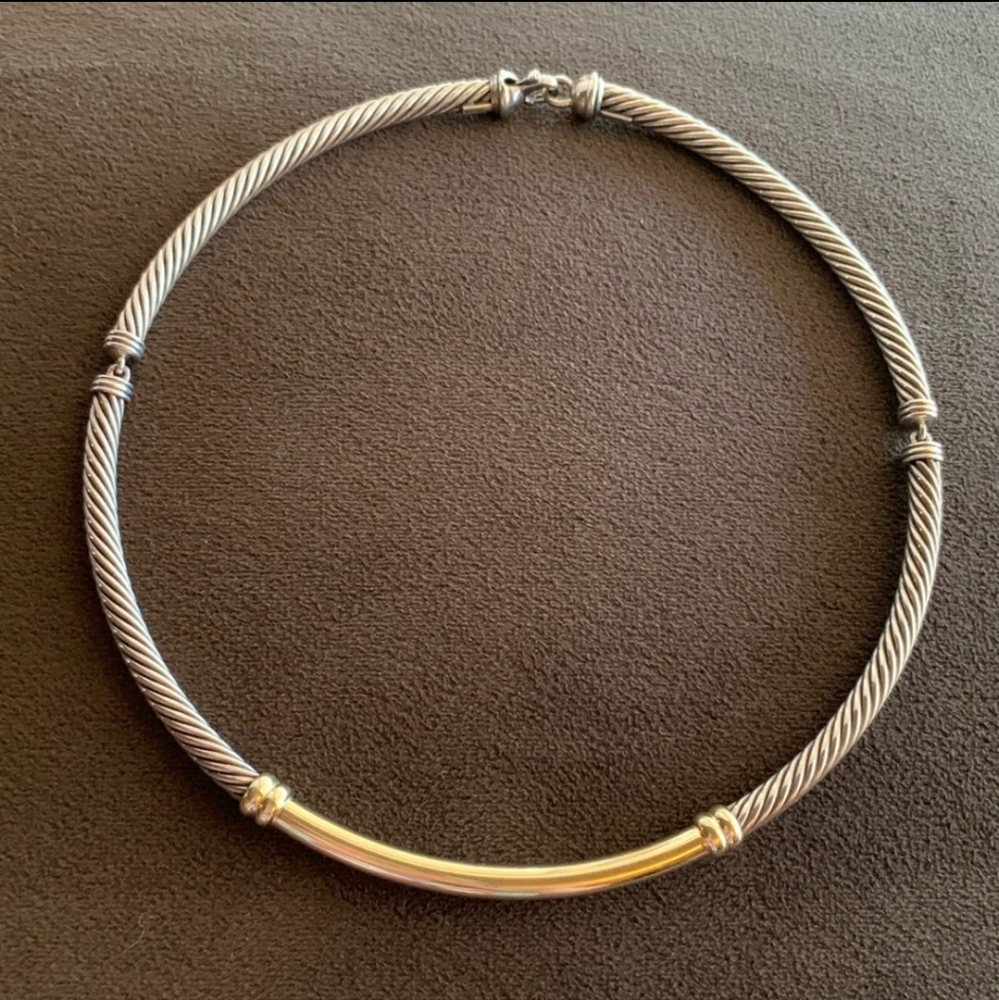 David Yurman Metro Cable Choker Necklace. .925 Silver with 14K Gold Accents.